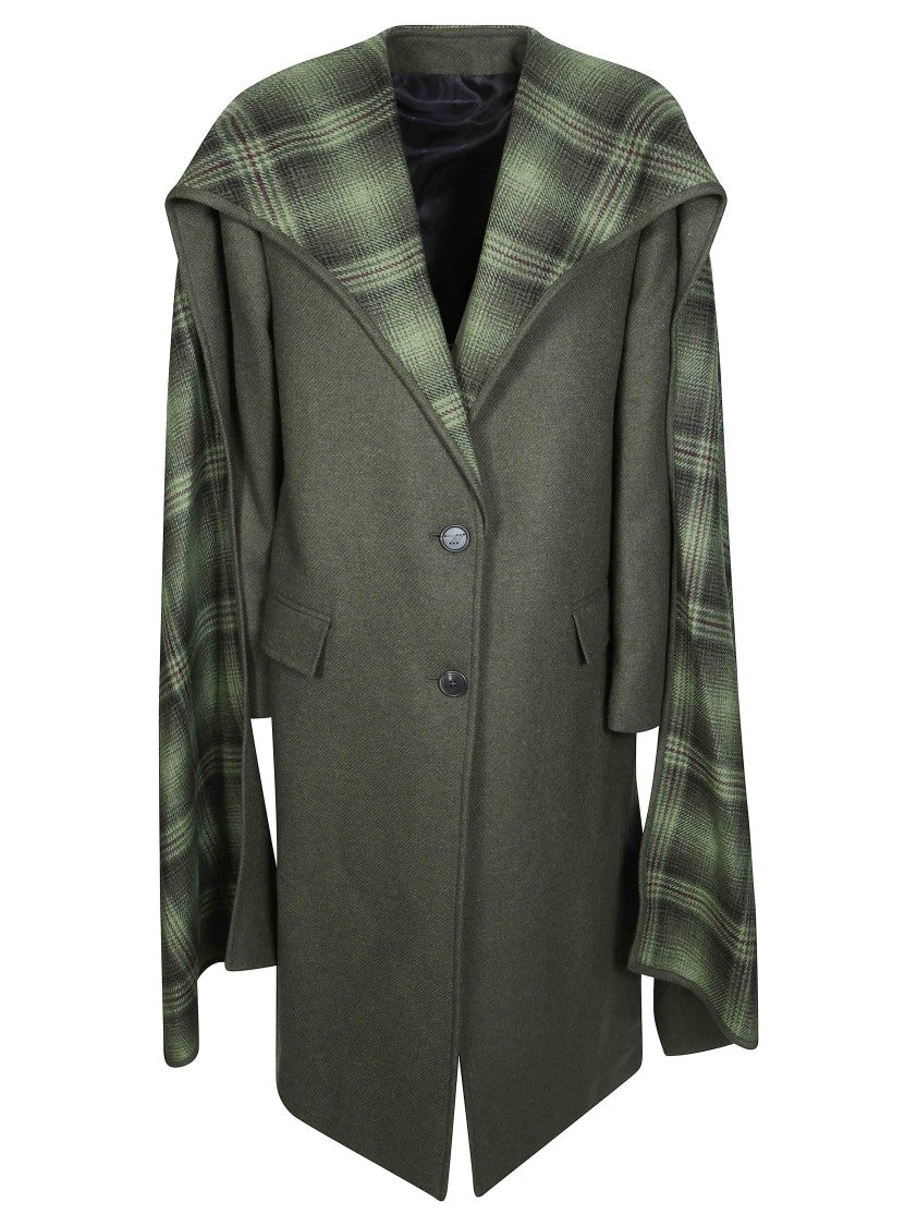 The Attico Oversized Olive Green Plaid Cape Coat