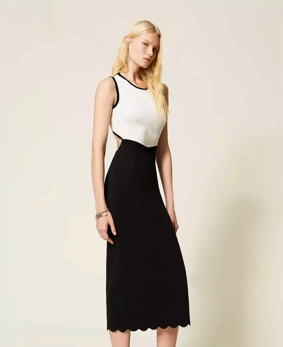 Twin-Set Fitted Midi Dress With Scalloped Trim