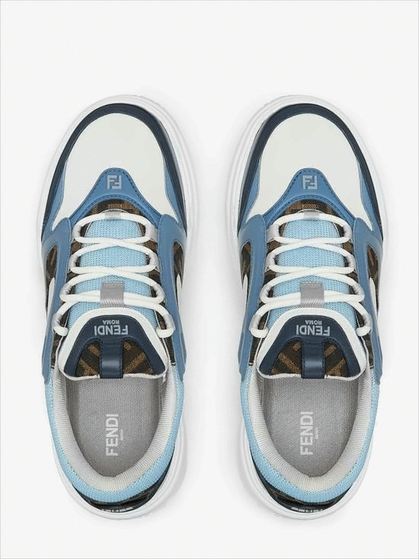 Fendi Layered Blue And White Low-Top Sneakers With Monogram Accents
