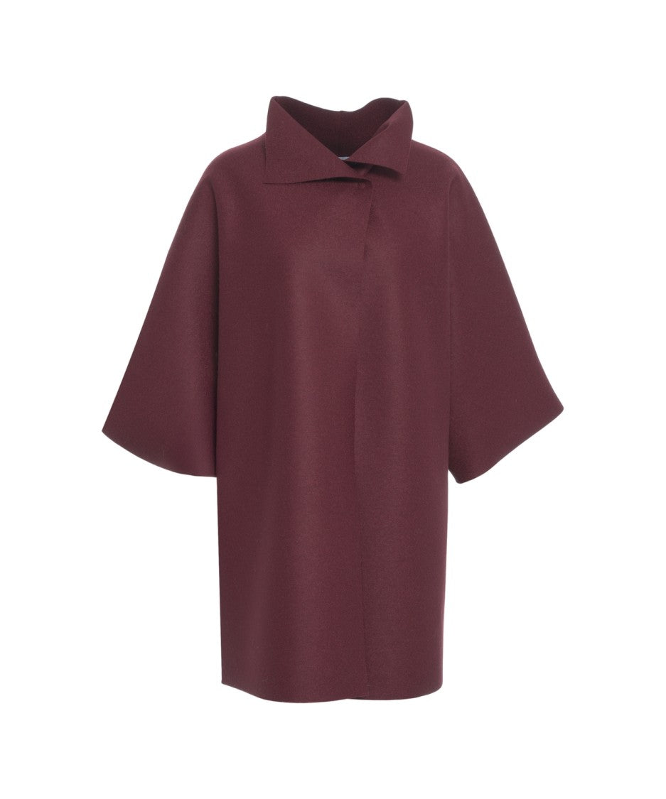 Harris Wharf London Burgundy Virgin Wool Short Coat With High Collar And Wide Sleeves