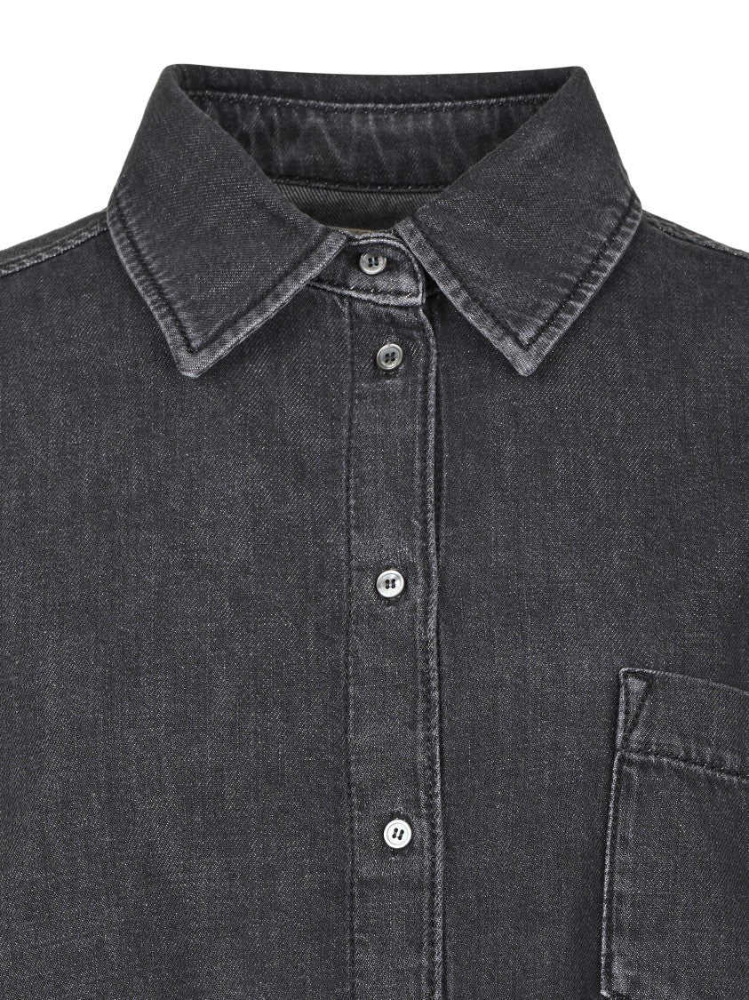 Max Mara Washed Black Cotton Shirt With Classic Collar