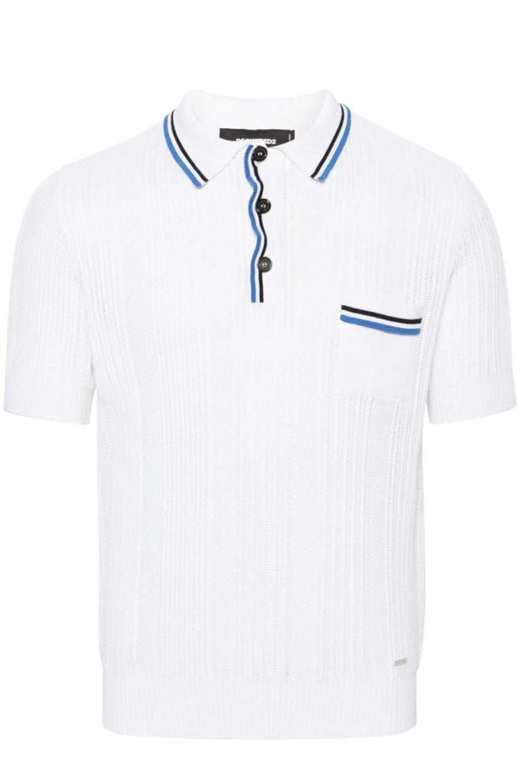 Dsquared2 Textured Stripe Knit Polo Buttoned Placket