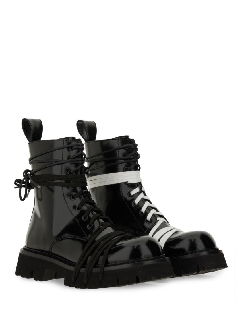 Moschino Glossy Leather Lace-Up Boot With Sole