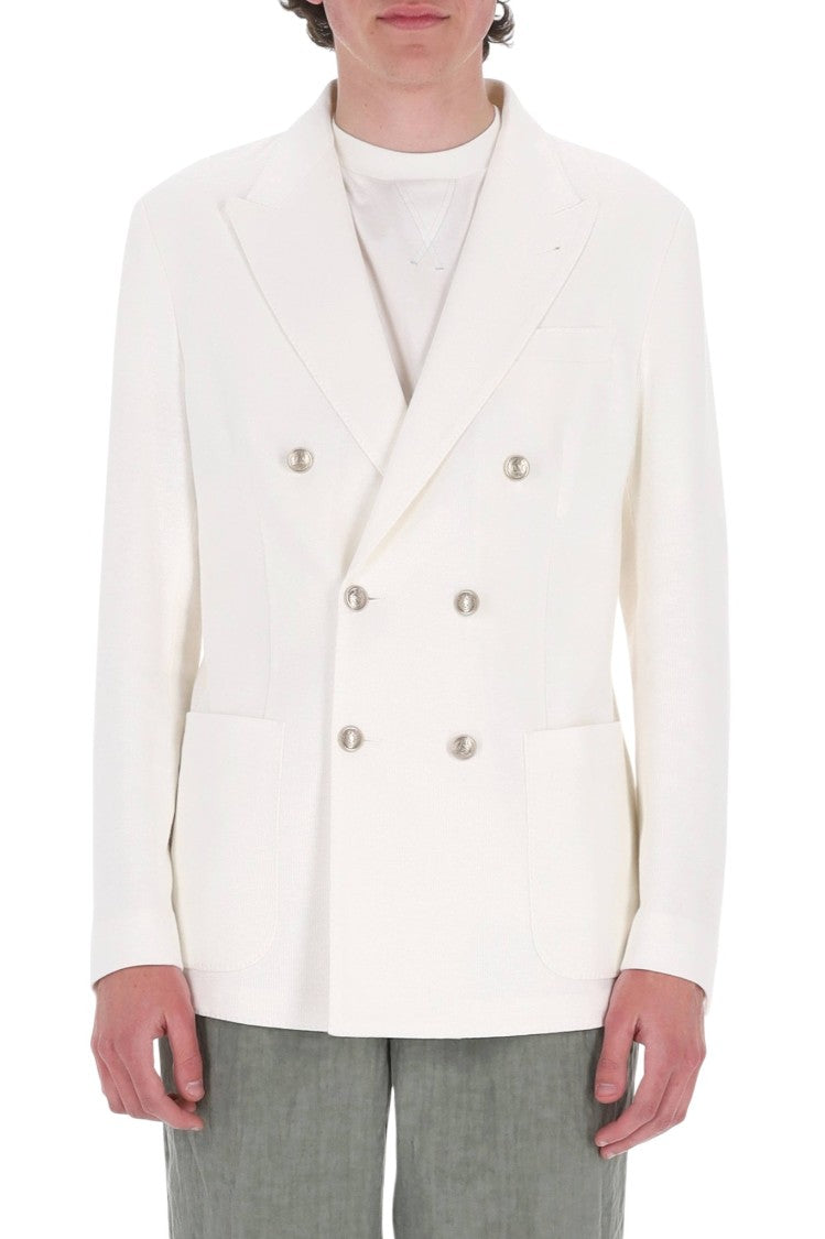 Eleventy Linen-Cotton-Tencel Double-Breasted Blazer