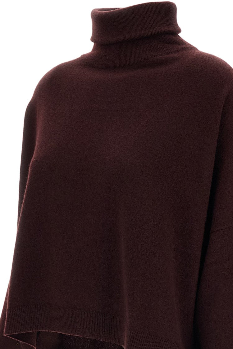 Dusan Burgundy Oversized Asymmetric Pure Cashmere Turtleneck Sweater