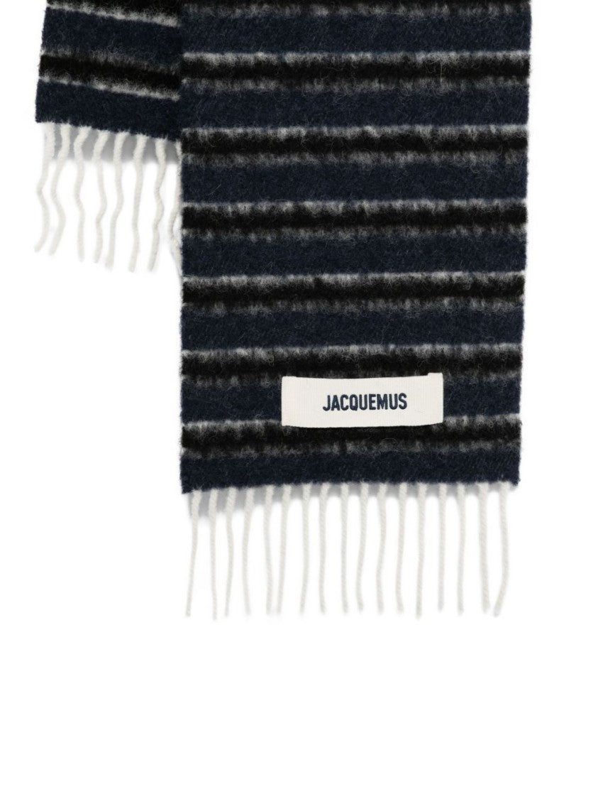 Jacquemus Horizontal Striped Blue And Gray Alpaca Blend Scarf