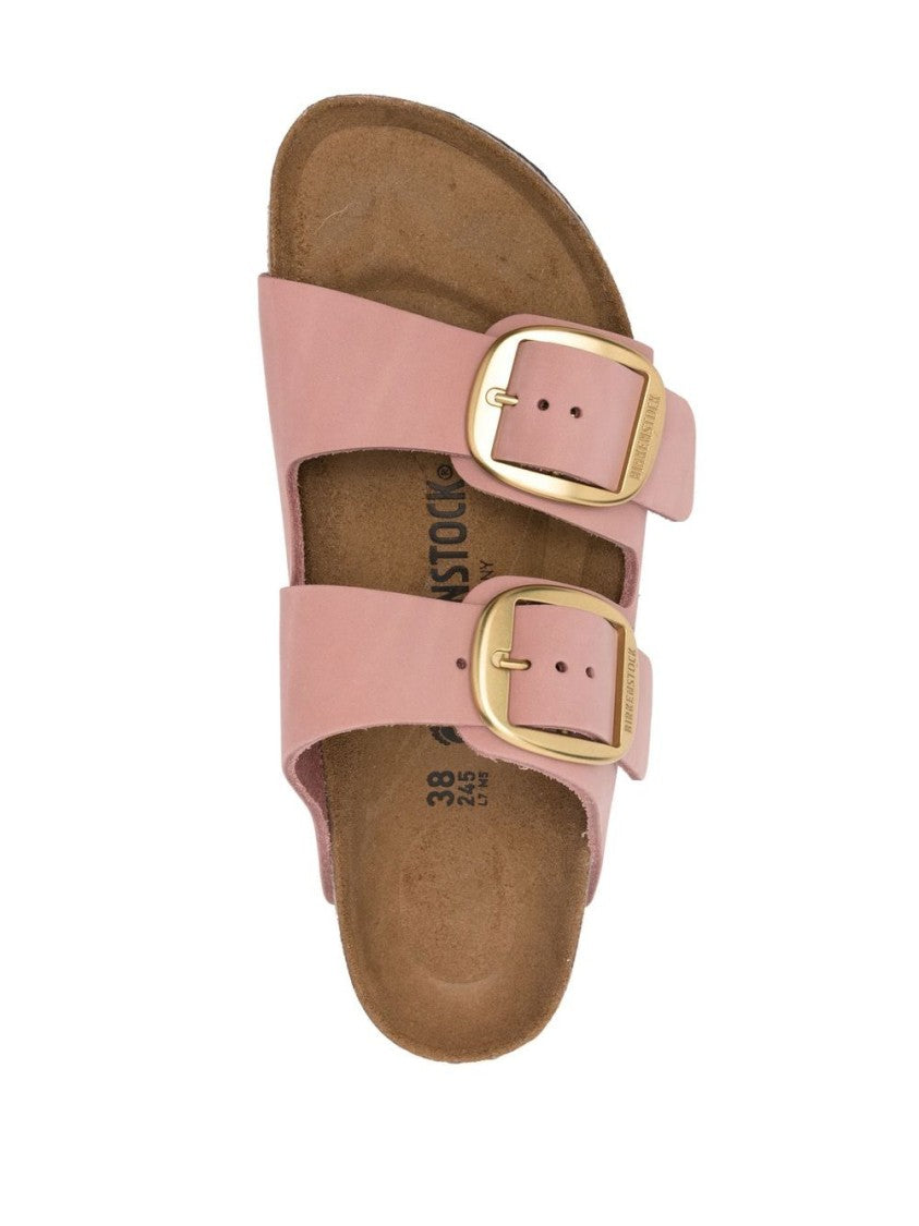 Birkenstock Contoured Pink Leather Sandals With Elegant Buckles