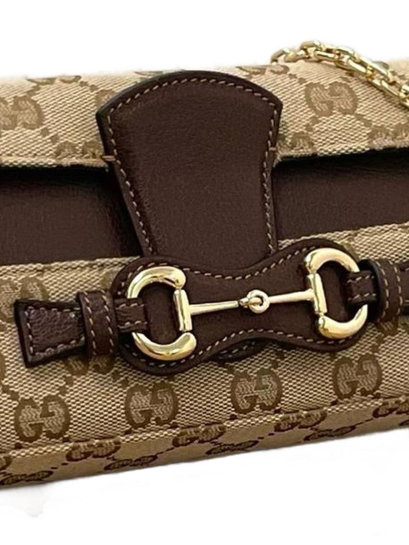 Gucci Beige Monogram Gold Horsebit Wallet