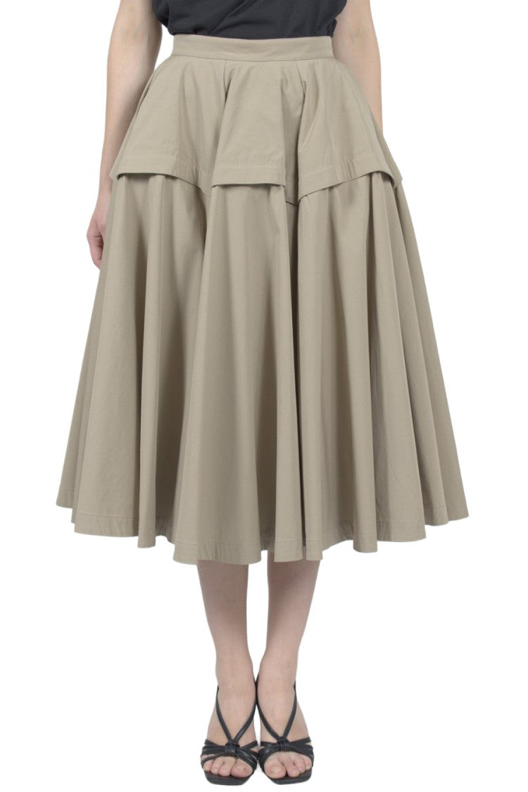 Bottega Veneta Beige Cotton-Blend Tiered Midi Skirt