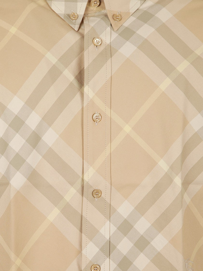 Burberry Short-Sleeved Plaid Shirt With Button-Down Collar