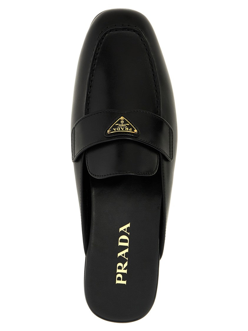 Prada Leather Sabots With Pointed Toe Design