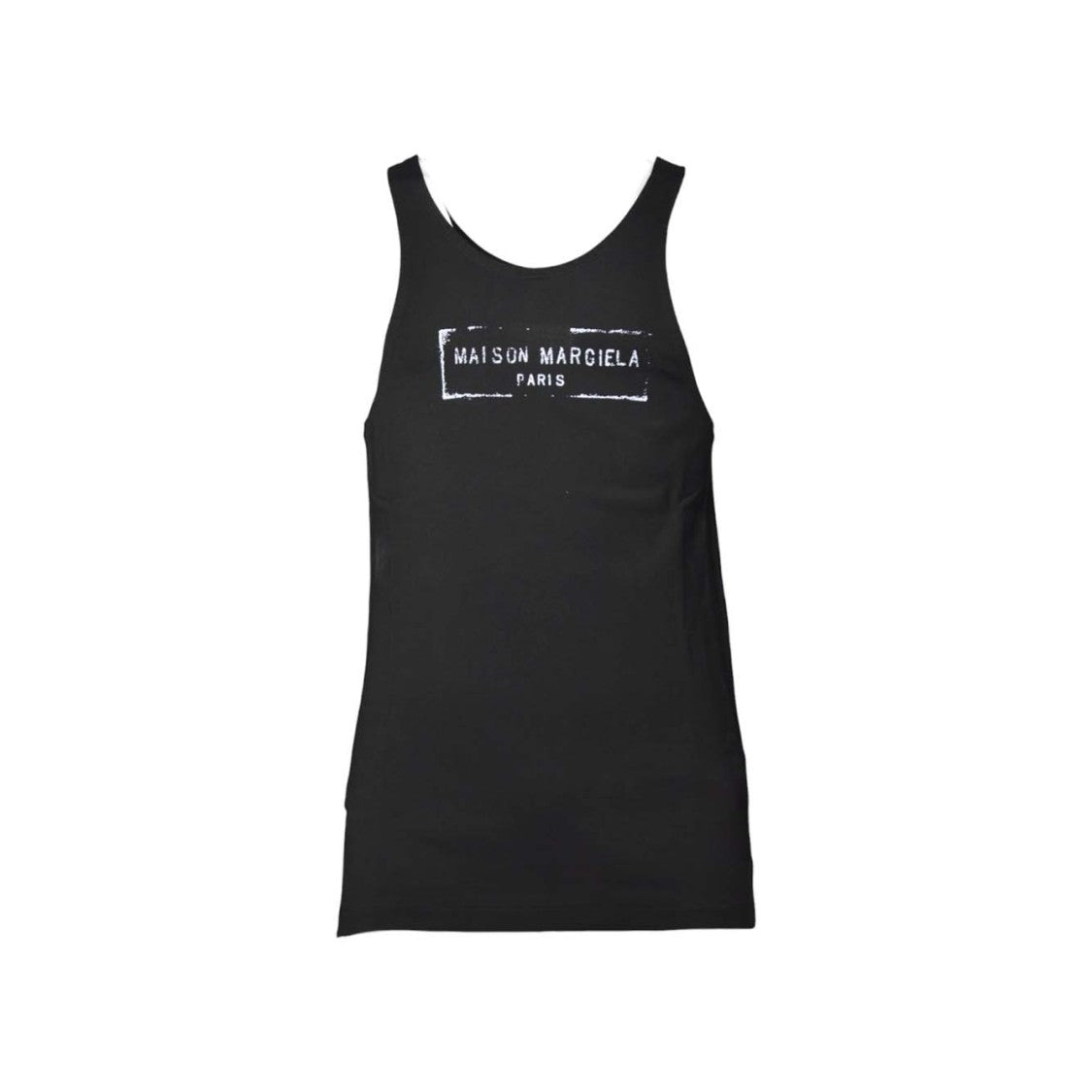 Maison Margiela Scoop Neck Black Tank Top With Rectangular Patch Detail