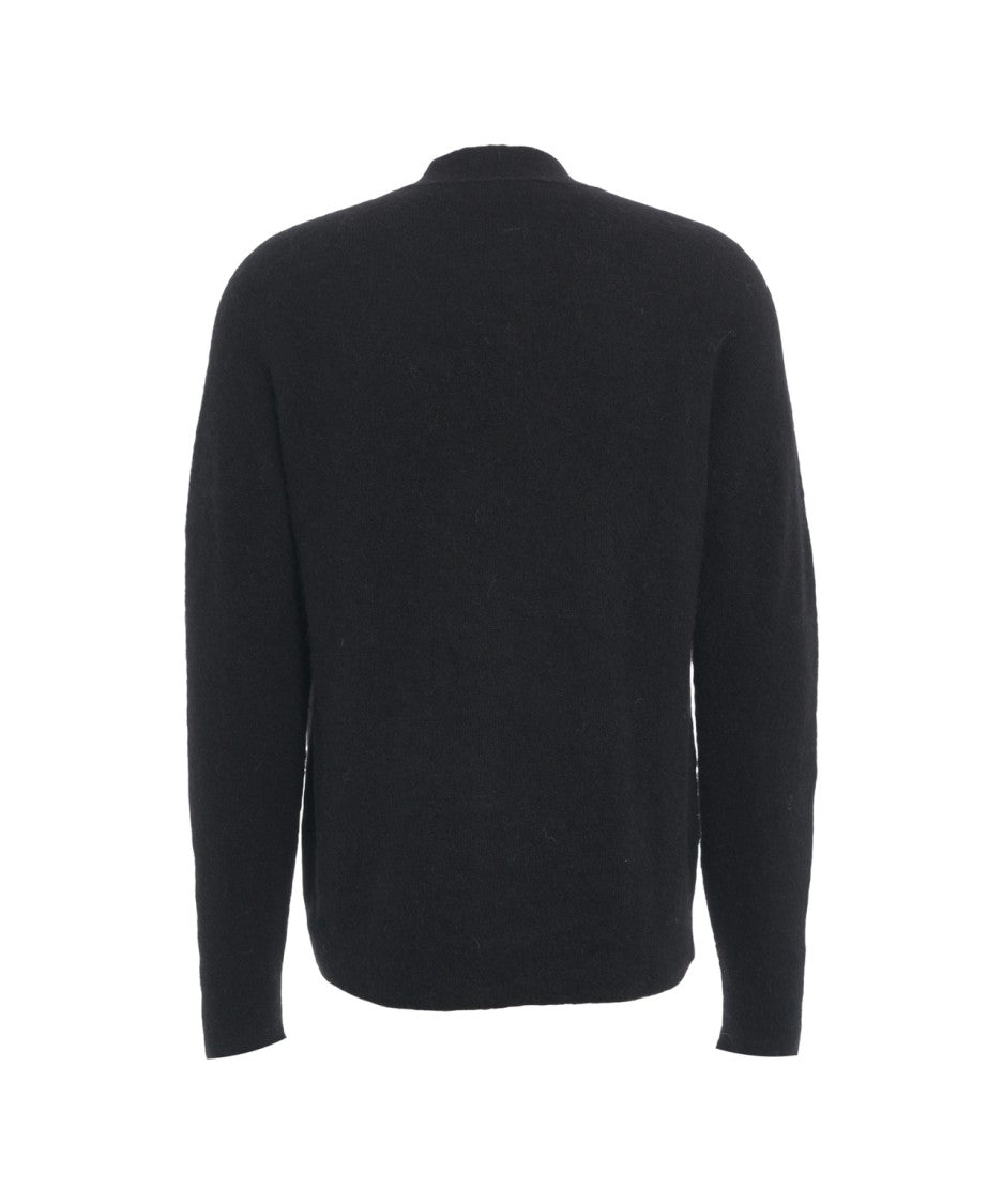 Atomo Factory Virgin Wool Black Cardigan With V-Neck And Ribbed Cuffs