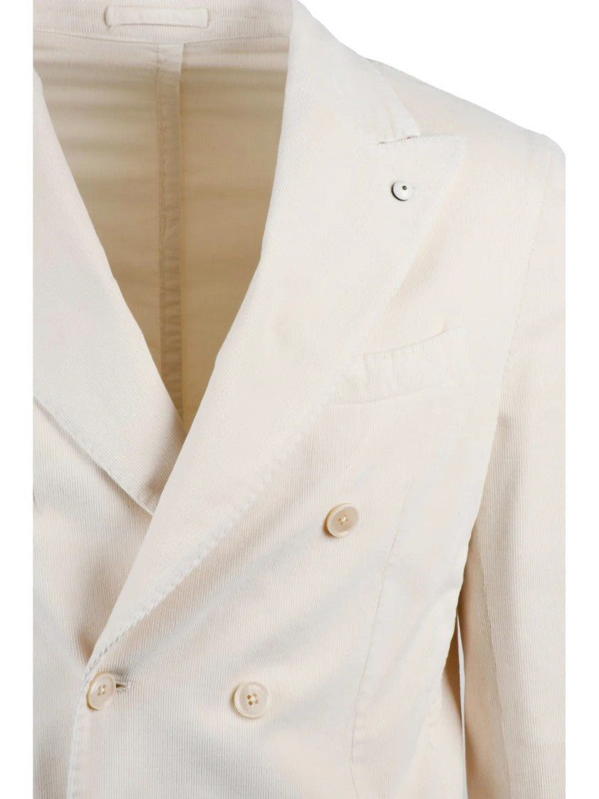 L.B.M. 1911 Double-Breasted White Velvet Jacket With Notched Lapel