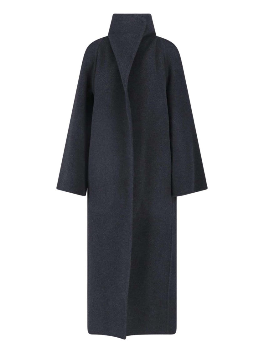 Khaite Romare Grey Wide Lapel Belted Wool Coat