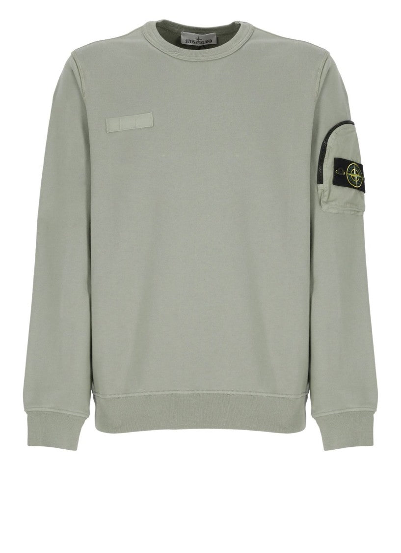 Stone Island Olive Green Long-Sleeve Sweatshirt With Utility Pocket
