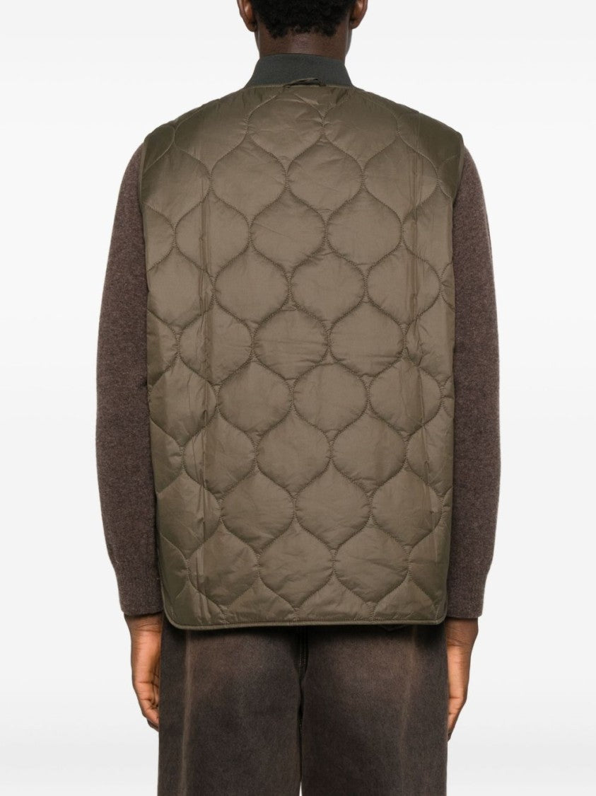 Barbour Diamond-Quilted Green Vest With Ribbed Collar