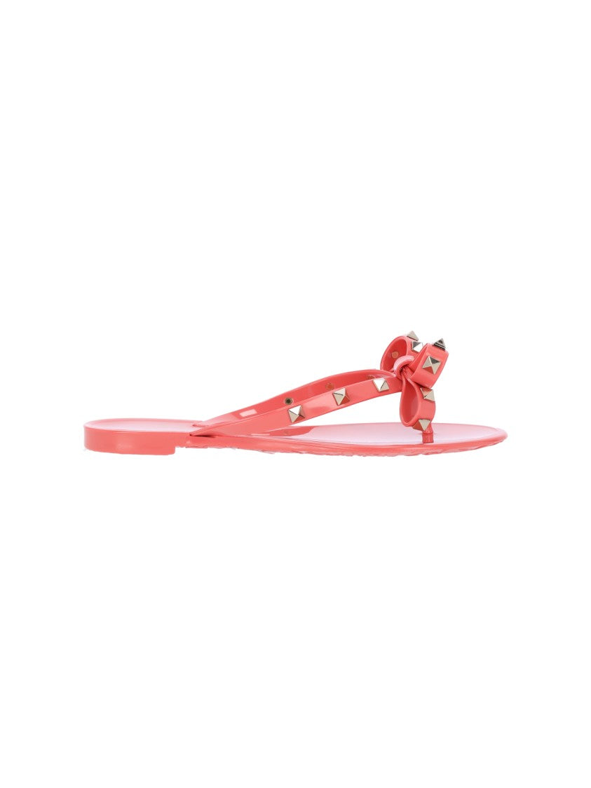 Valentino Garavani "Rockstud" Flip-Flops In Red Rubber