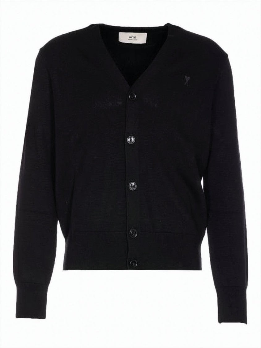 Ami Paris Black V-Neck Cardigan With Button-Down Front