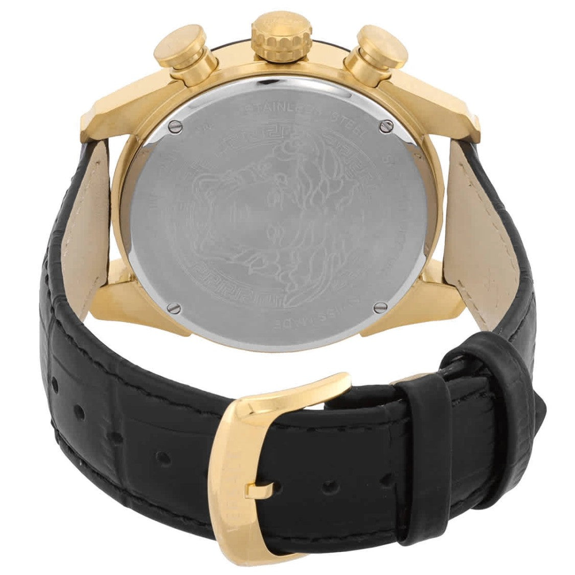 Versace Bold Round Dial Watch With Textured Leather Strap