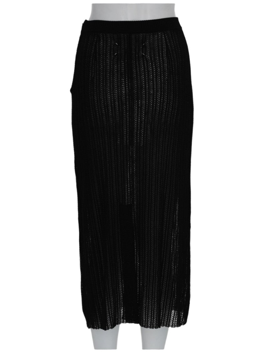 Maison Margiela Black Sheer Open-Knit Ribbed Midi Skirt