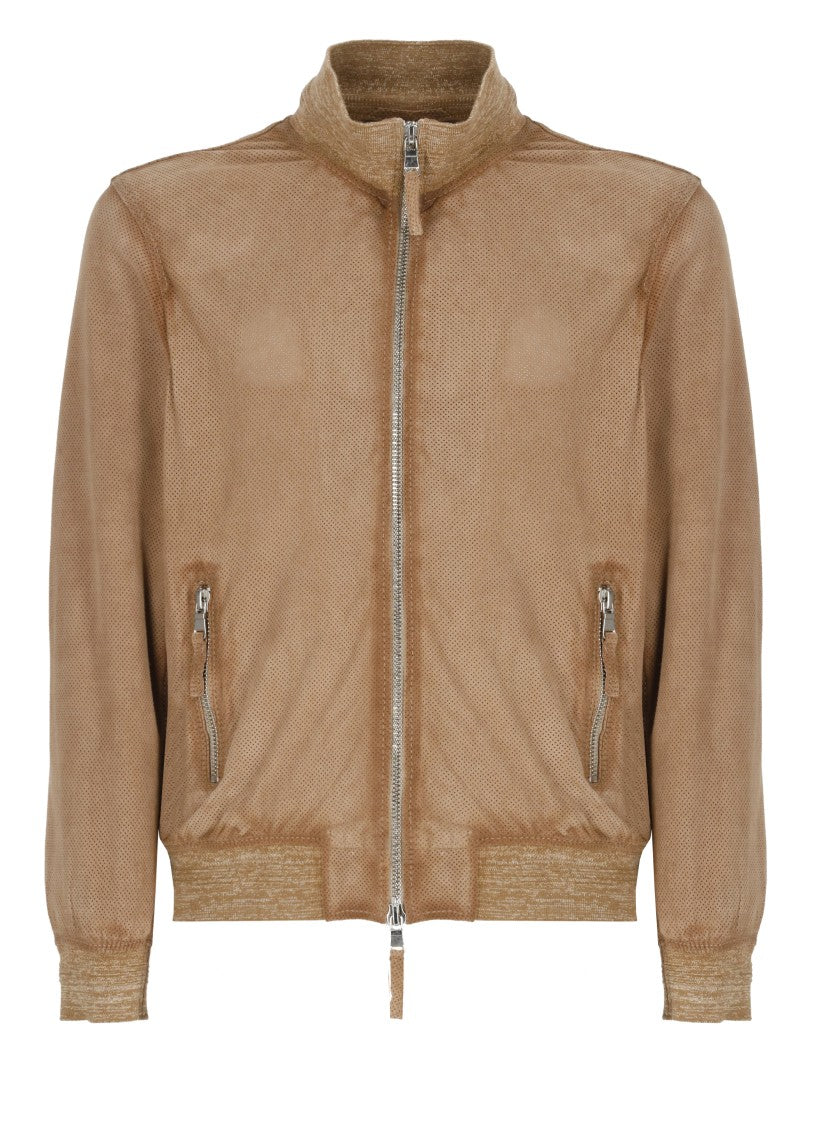 The Jack Leathers Beige Quentin Perfo Leather Jacket