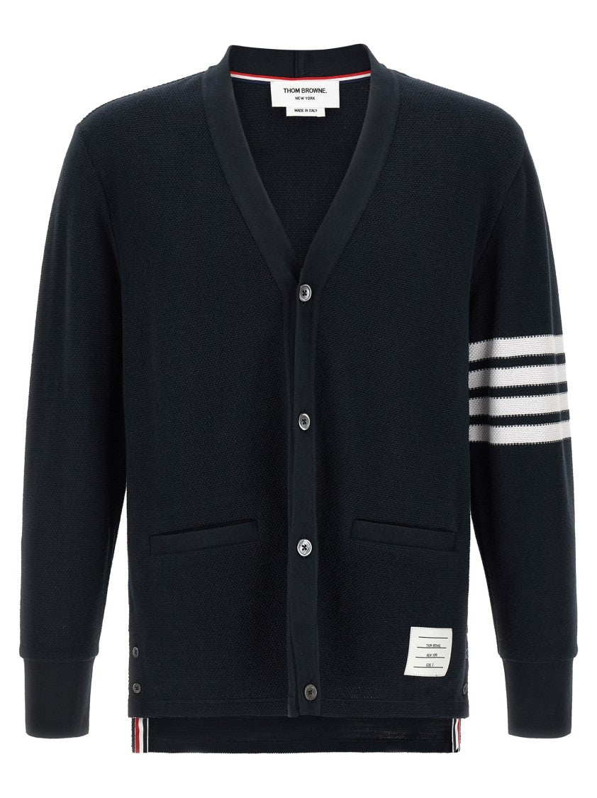 Thom Browne Honeycomb Cotton Cardigan With Asymmetrical Hem And 4Bar Detailing