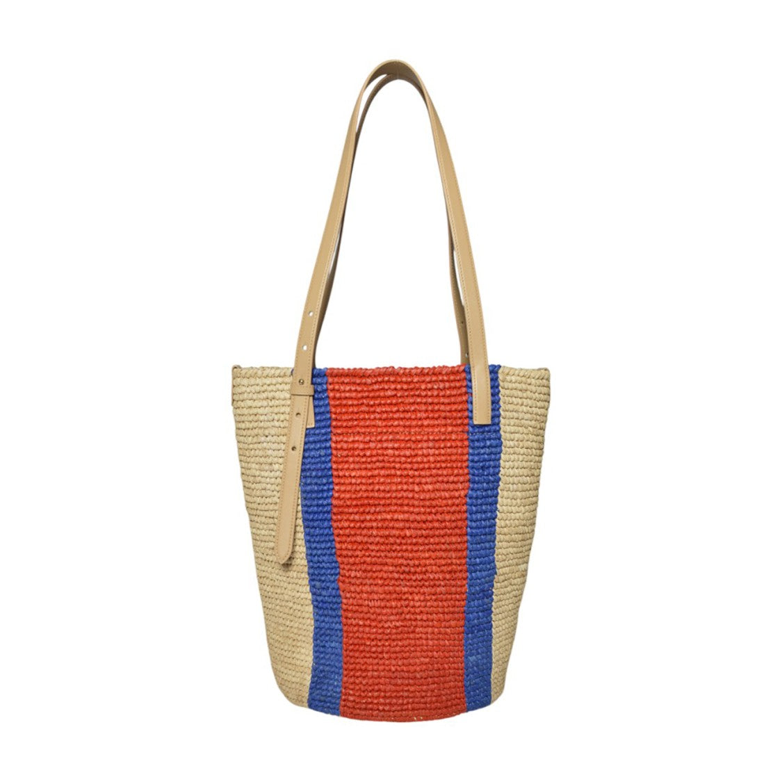Rabanne Logo Natural And Red Raffia Tote Bag