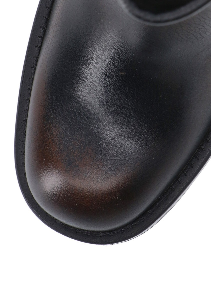 Chloé Mid-Calf Black Leather Boots With Silver-Tone Buckles