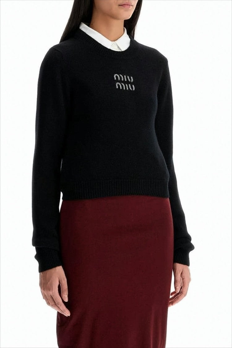 Miu Miu Cropped Cashmere Sweater With Classic Crew Neckline