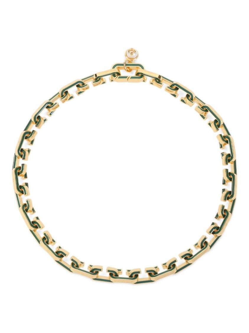 Casablanca Chain-Link Bijoux Necklace With Green Enamel Accents