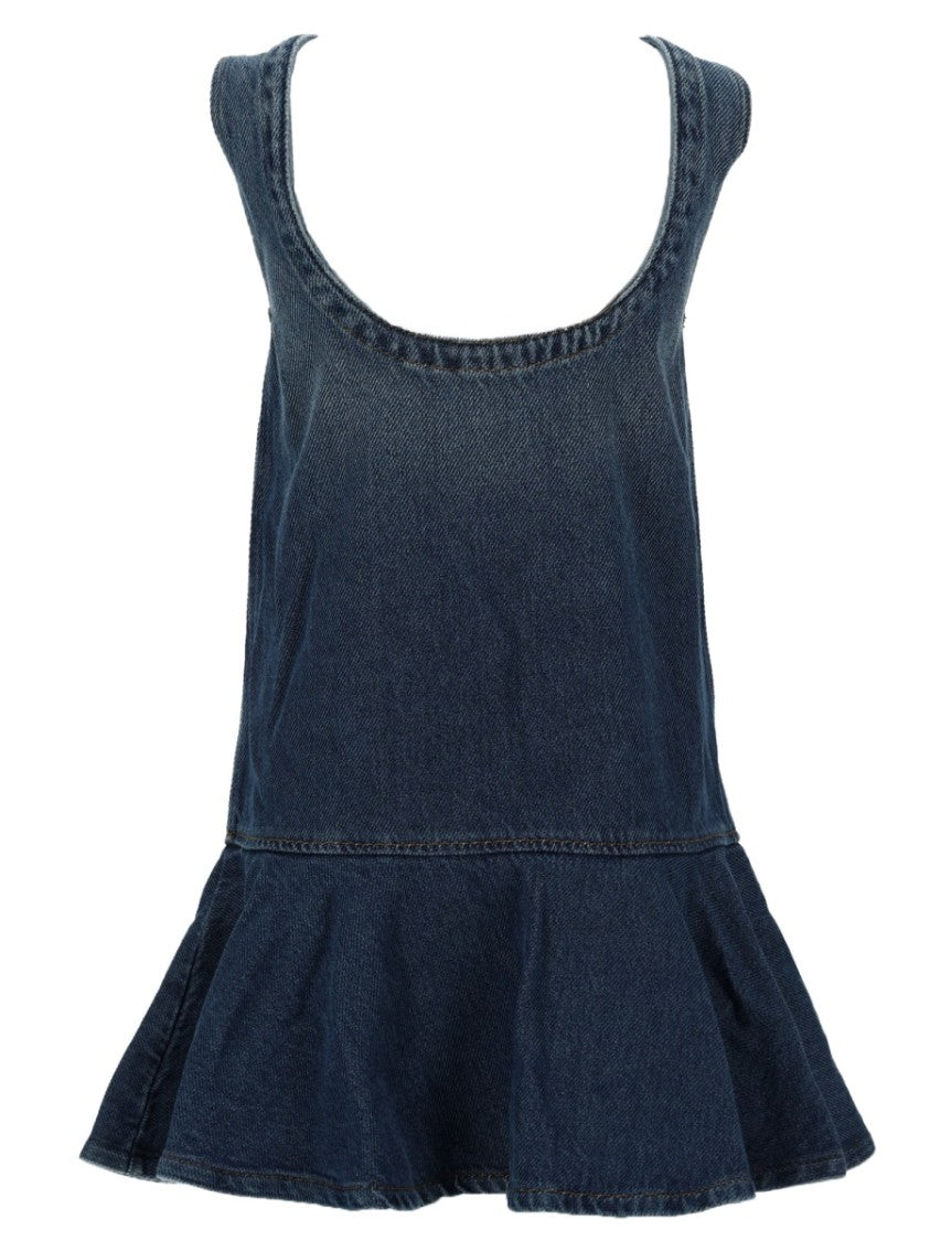Ganni Organic Cotton Flared Ruffle Mini Dress