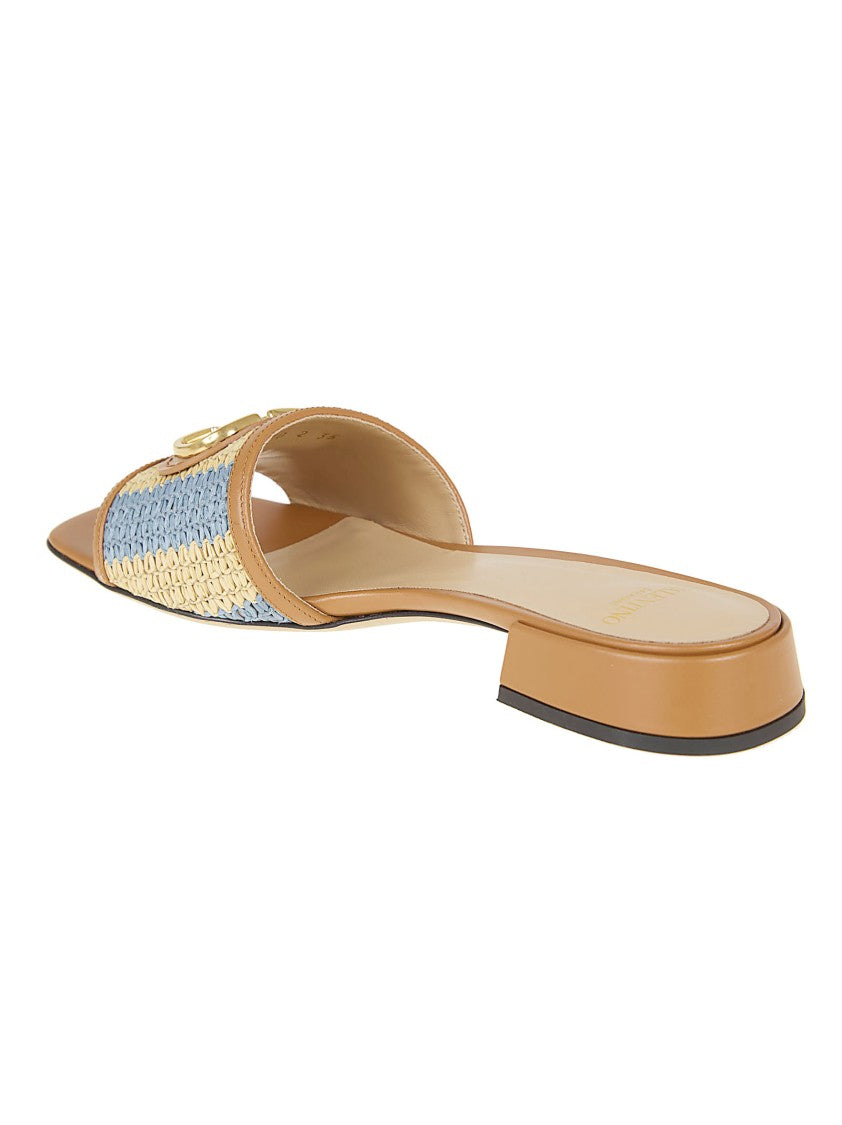 Valentino Garavani Slide Sandal With Crochet Rafia Stripes And Vlogo Signature