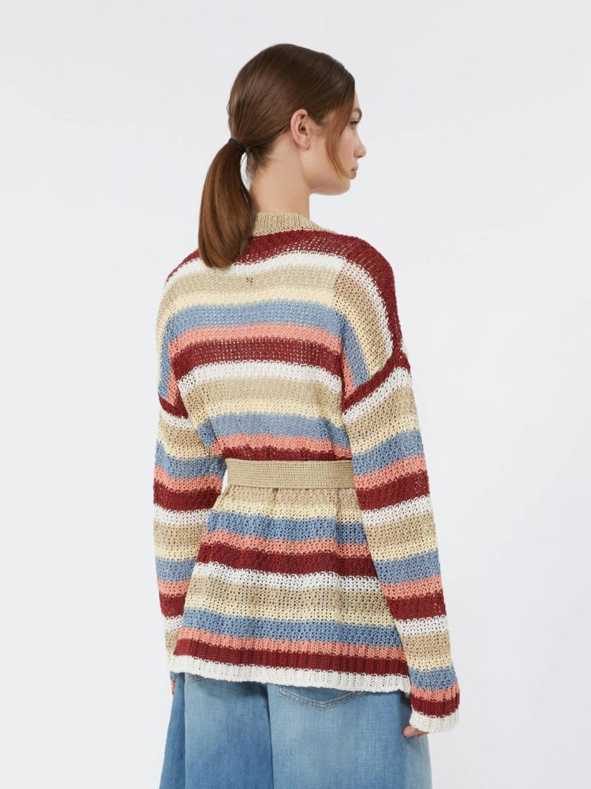 Max Mara Horizontal Stripe Knit Cardigan With Matching Belt