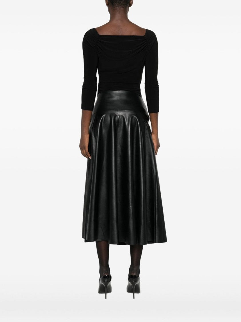 Norma Kamali Draped Black Bodysuit Top With Deep V-Neckline