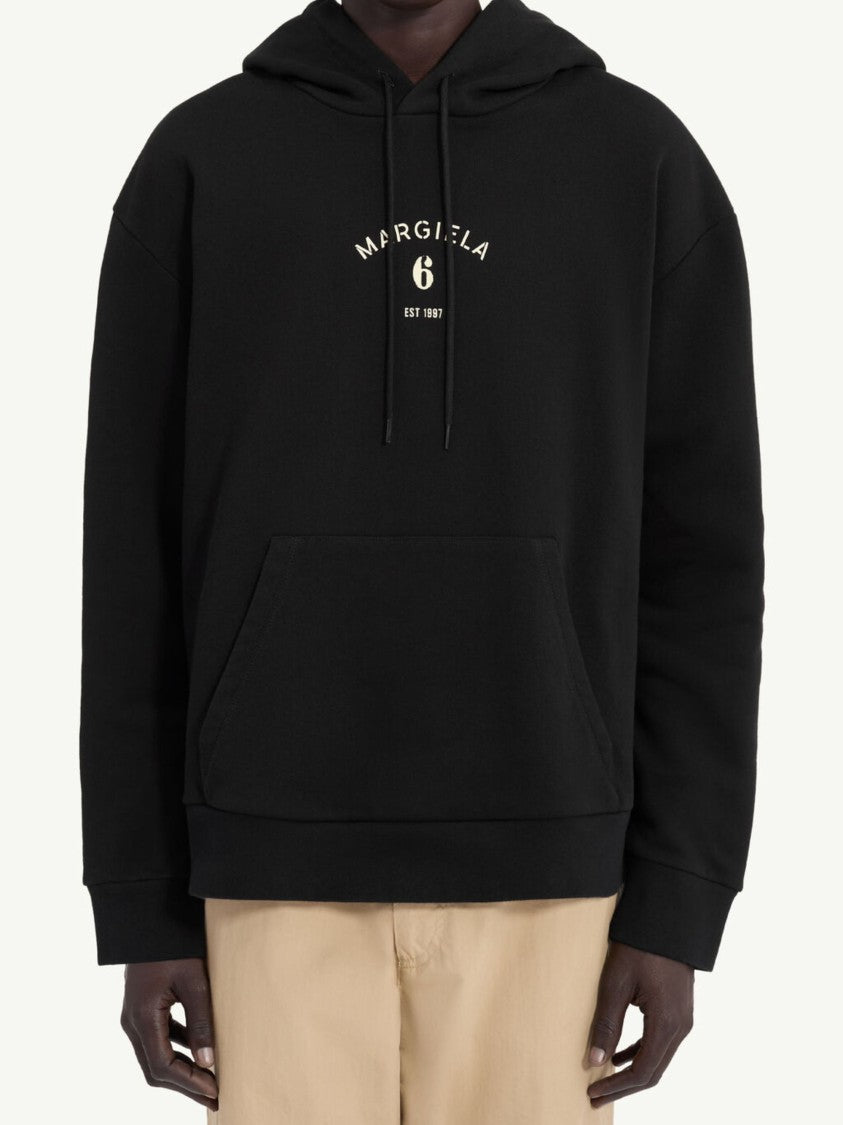 Mm6 By Maison Margiela Black Central Logo Print Cotton Hoodie