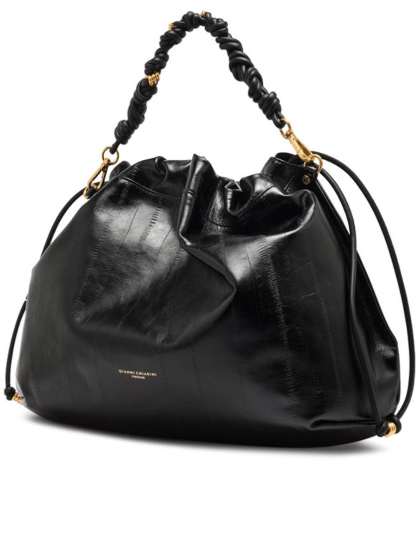 Gianni Chiarini Ruched Black Leather Handbag With Twisted Handle
