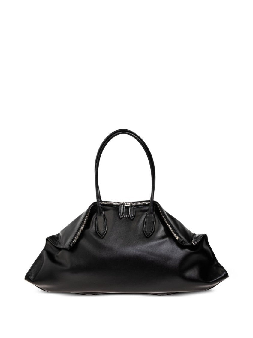 Alexander Mcqueen Spacious Black Leather Bag With Two-Way Zip