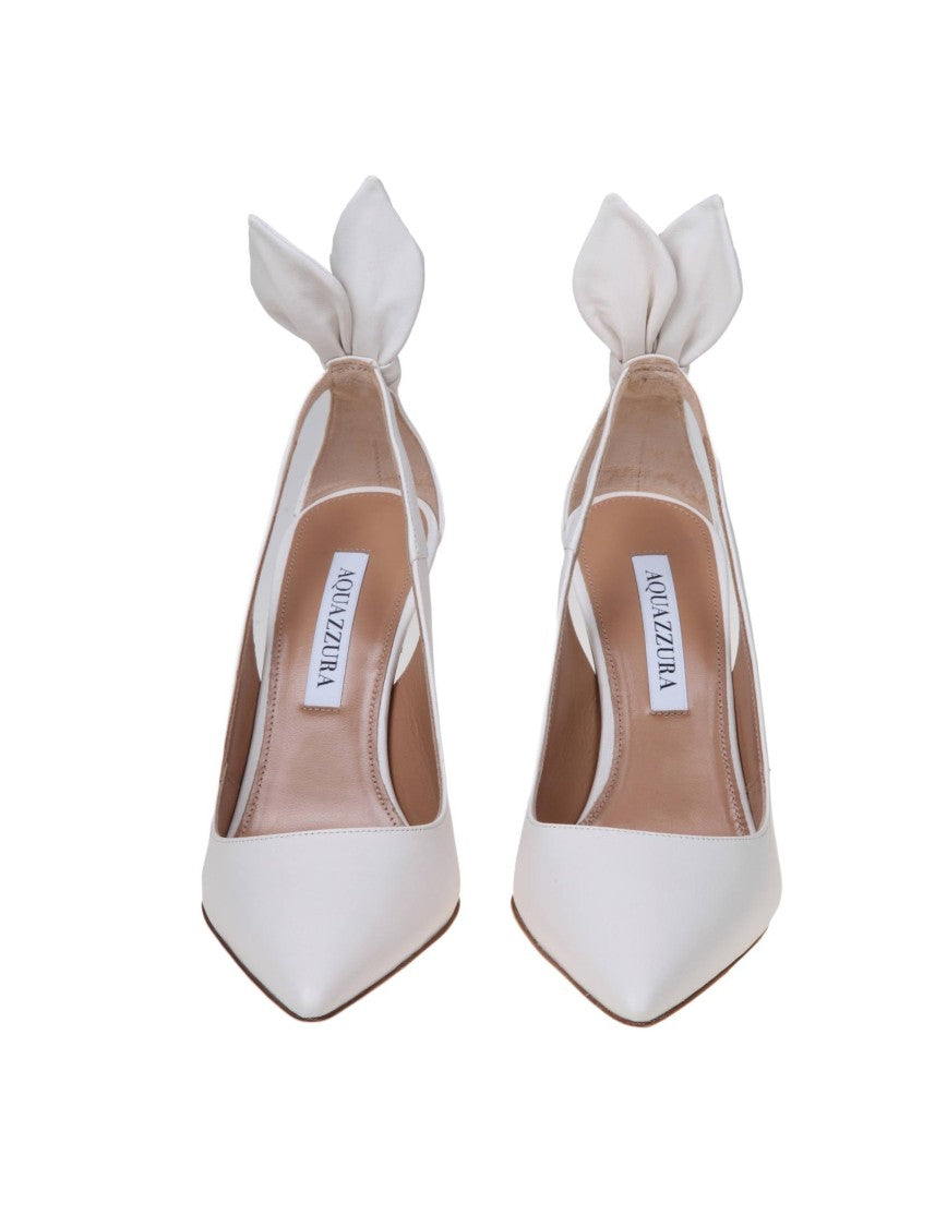 Aquazzura White Leather Bow Tie Pump 85