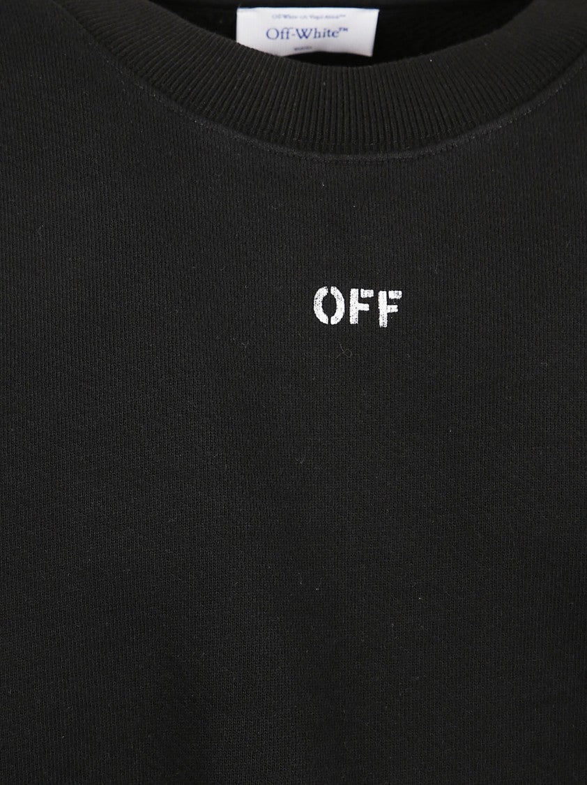 Off-White Crewneck Sweater With Ribbed Cuffs And Signature Branding