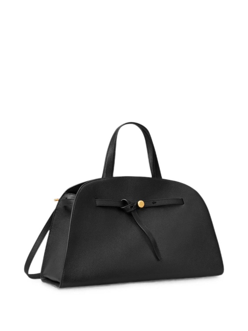 Tory Burch Trapezoidal Black Leather Handbag With Gold-Tone Detailing