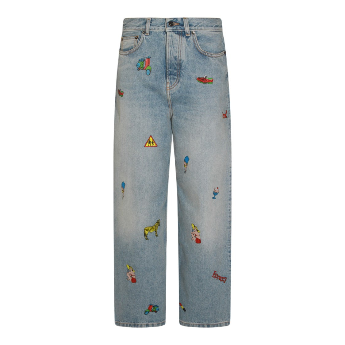 Fiorucci Light Blue Denim Jeans With Playful Embroidery And Relaxed Fit