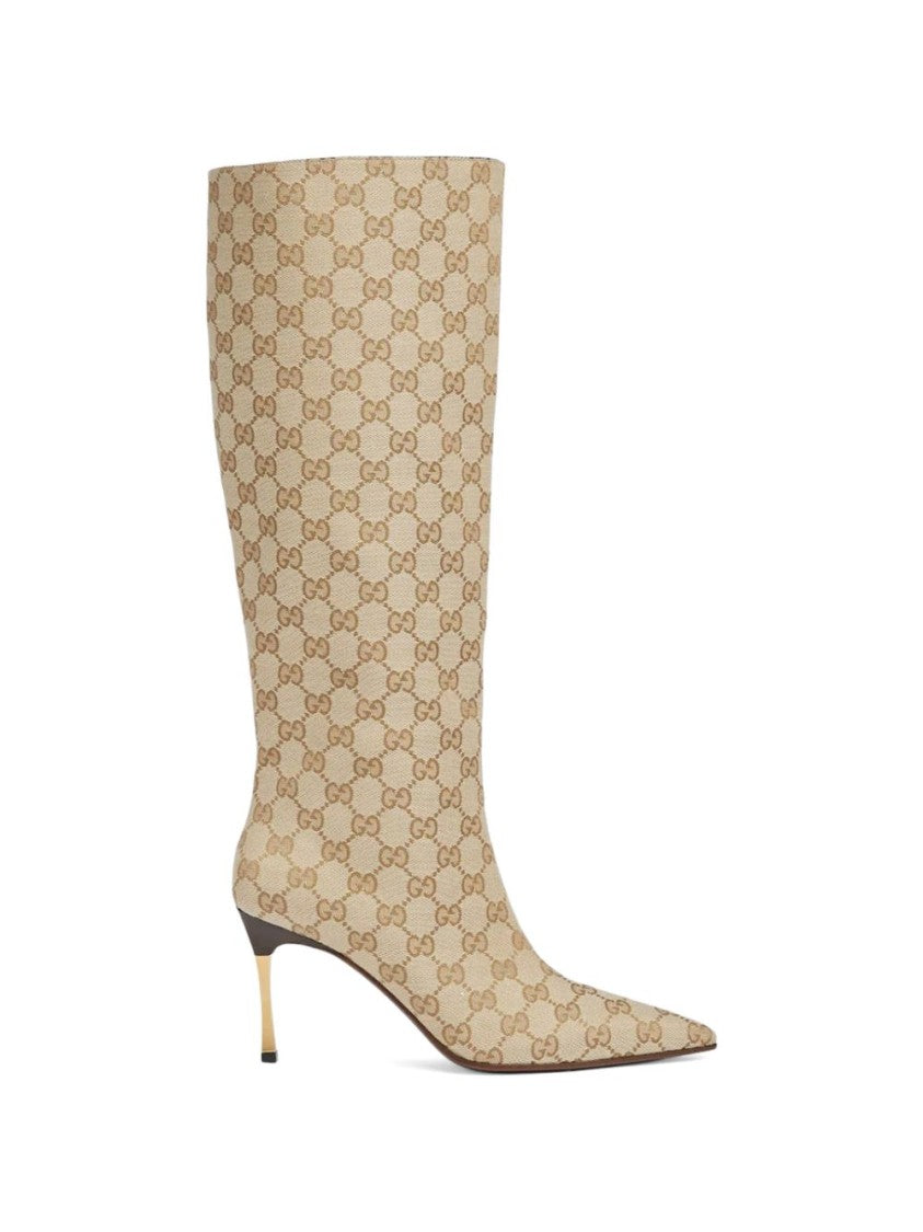 Gucci Sand Bombshell Gg Canvas Stiletto Boots