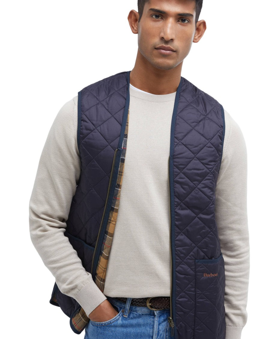 Barbour Quilted Navy Vest With Zip Closure