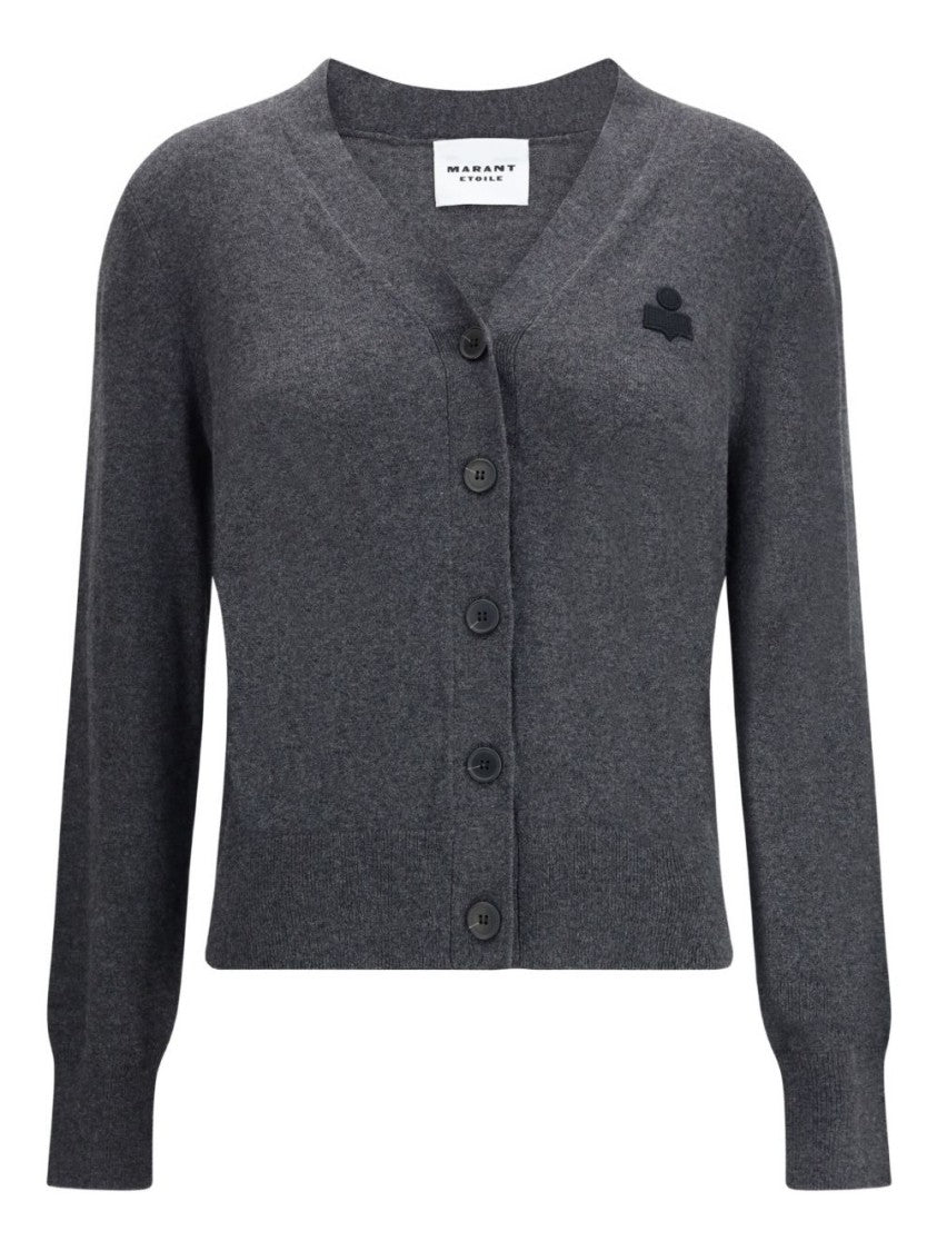 Isabel Marant Étoile Grey Knit Cardigan With Logo Patch