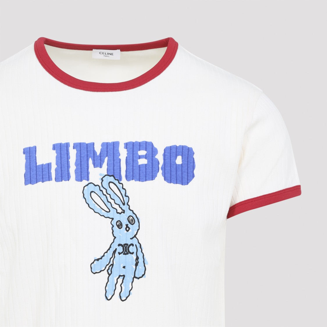 Celine Ribbed Cotton T-Shirt With Contrasting Collar