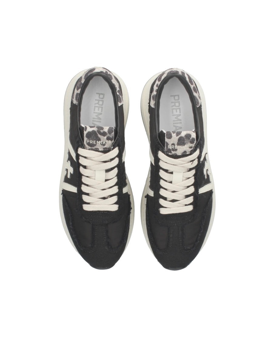 Premiata Black Sneakers With Mixed Leather And Glam Detailing