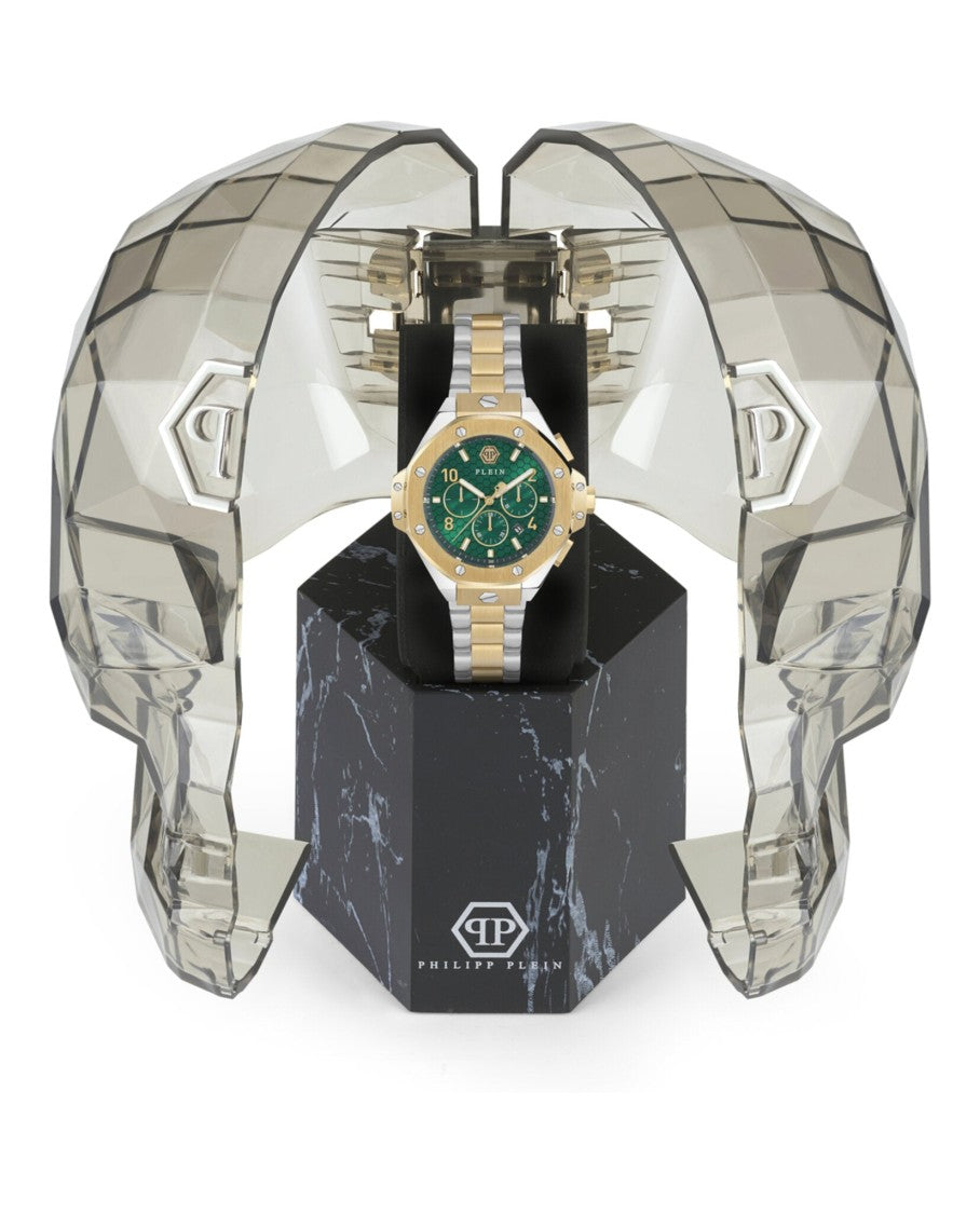 Philipp Plein Chronograph Green Guilloche Dial Timepiece With Two-Tone Finish