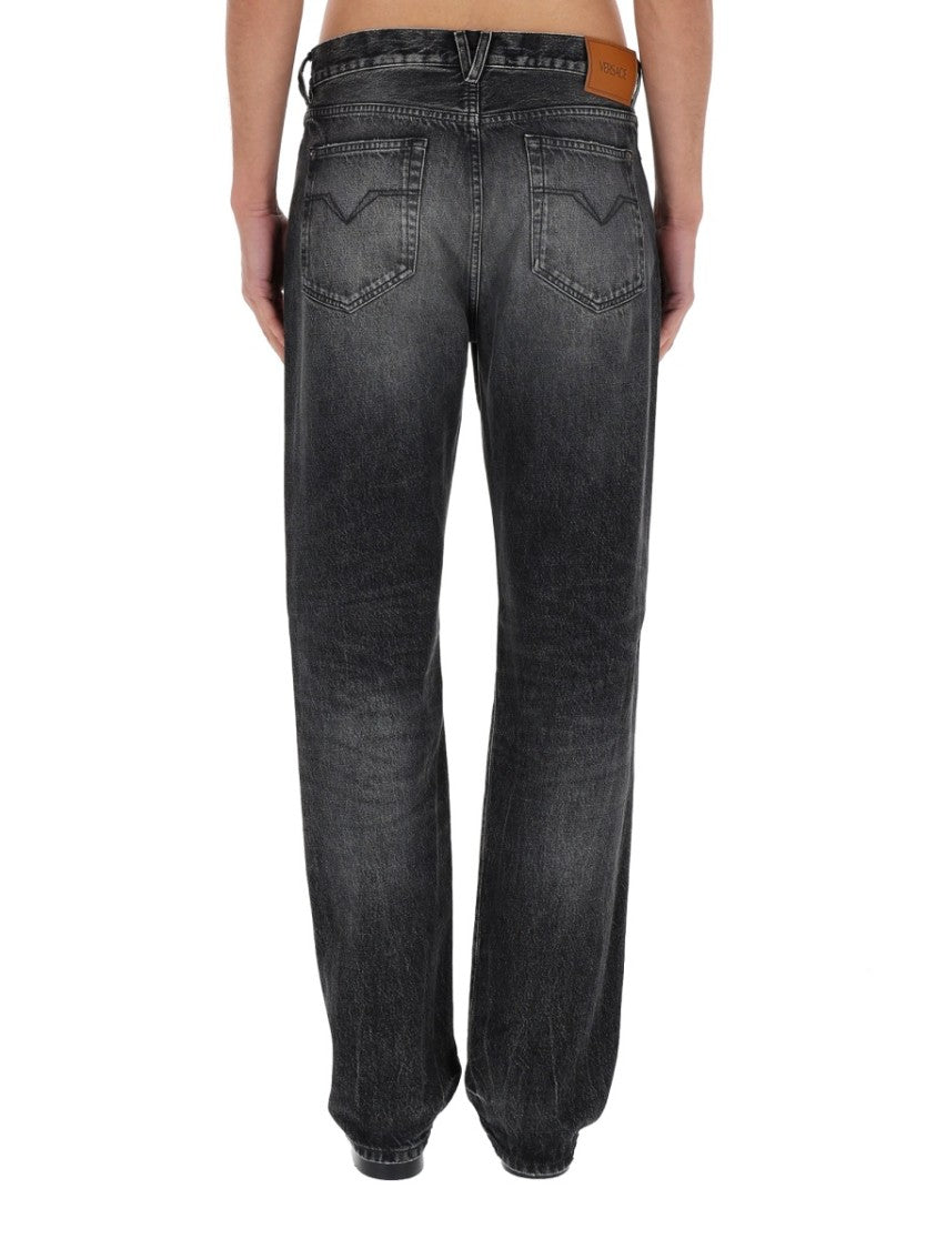 Versace Medusa Detail Faded Black Jeans