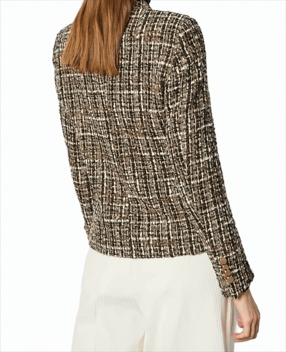 L.B.M. Double-Breasted Textured Tweed Jacket With Golden Accents